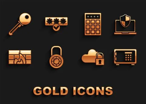 Set Safe combination lock wheel, Laptop protected with shield, Cloud computing 스톡 일러스트