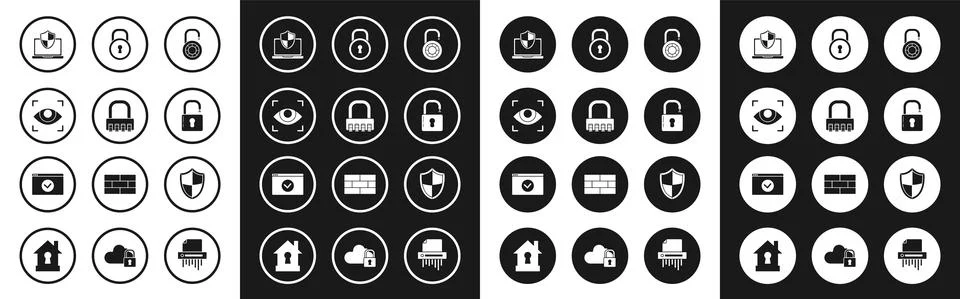 Set Safe combination lock wheel, Eye scan, Laptop protected with shield, Open イラスト素材