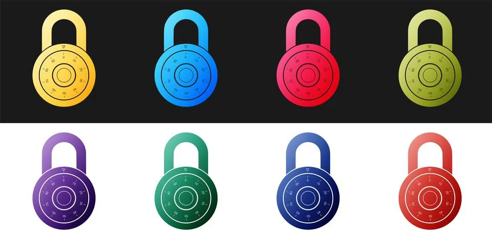 Set Safe combination lock wheel icon isolated on black and white background Stock-Illustration