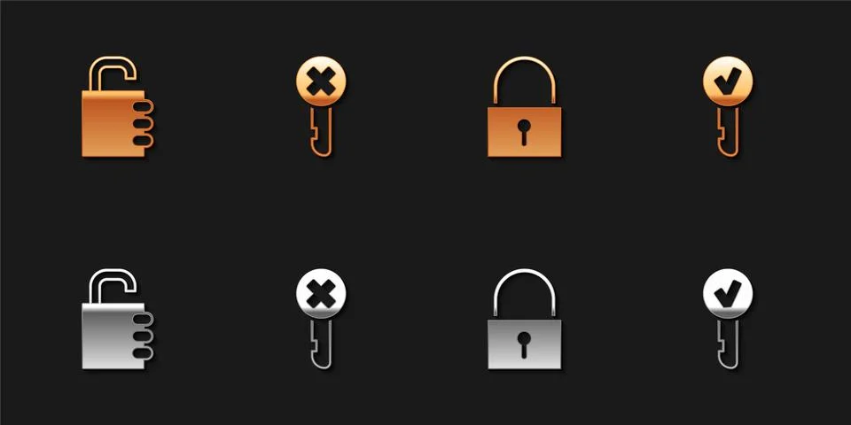 Set Safe combination lock, Wrong key, Lock and Key icon. Vector Stock Illustration