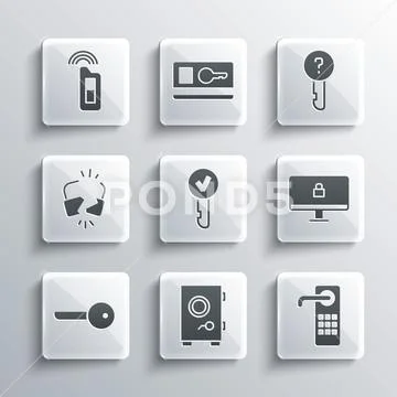 Set Safe, Digital door lock, Lock on computer monitor, Key, Broken ...
