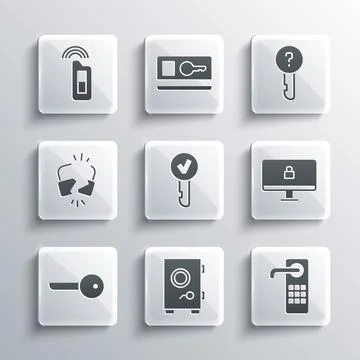 Set Safe, Digital door lock, Lock on computer monitor, Key, Broken cracked, Car Stock-Illustration