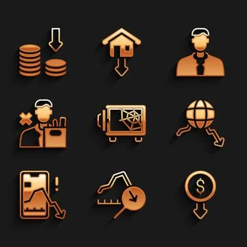 Set Safe, Global economic crisis, Dollar rate decrease, Mobile stock trading Illustrazione stock