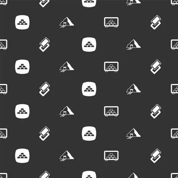 Set Safe with gold bars, Gold, and mine on seamless pattern. Vector Stock Illustration