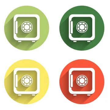Set Safe icon isolated with long shadow background. The door safe a bank va.. Stock Illustration
