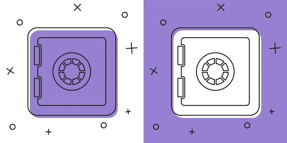 Set Safe icon isolated on white and purple background. The door safe a bank 库存插图