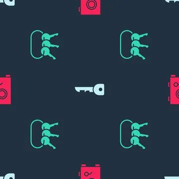 Set Safe, Key and Bunch of keys on seamless pattern. Vector Illustrazione stock