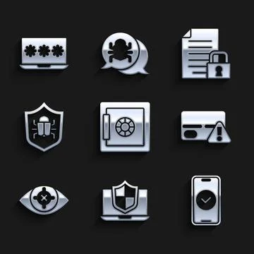 Set Safe, Laptop protected with shield, Smartphone, Credit card, Eye scan, .. 스톡 일러스트