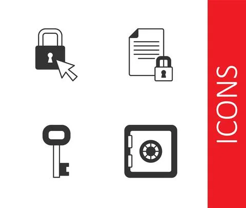 Set Safe, Lock, Old key and Document and lock icon. Vector Ilustración de archivo