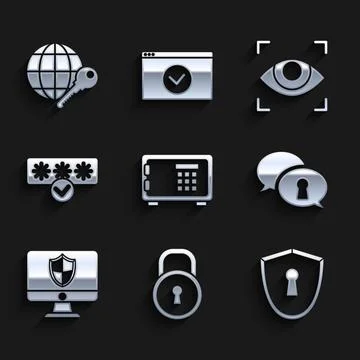 Set Safe, Lock, Shield with keyhole, Protection of personal data, Computer Stock-Illustration
