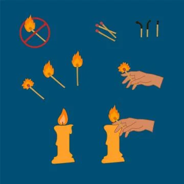 Set a Safe match, and fire. A collection of illustrations of matches and flames Stock Illustration