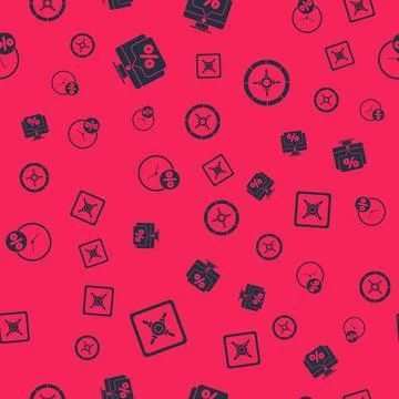 Set Safe, Percent discount and monitor, Clock percent and on seamless pattern Ilustración de archivo