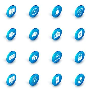 Set Safe, Ringing bell, Shield with keyhole, Globe, Bricks, Cloud computing lock イラスト素材