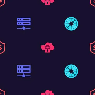 Set Safe, Server, Data, Web Hosting, Cloud computing lock and Shield with dollar Stock Illustration