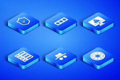 Set Safe, Shield with check mark, Incognito mode, Server, Data, Web Hosting Stock Illustration