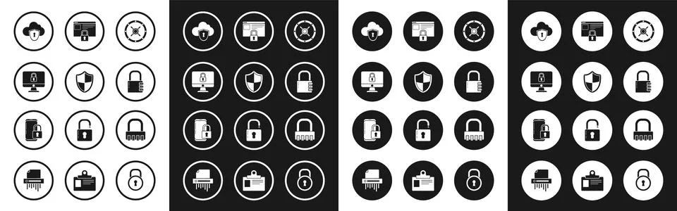 Set Safe Shield Lock on computer monitor screen Cloud and shield combination  Stock Illustration