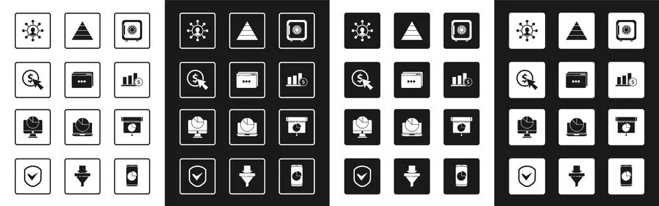 Set Safe, Website template, Cursor and coin, Business network communication, Pie Illustrazione stock