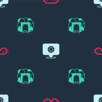 Set Safety goggle glasses, Gem stone and Mine entrance on seamless pattern Stock Illustration