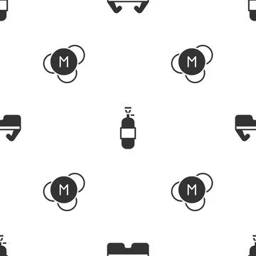 Set Safety goggle glasses, Propane gas tank and Molecule on seamless pattern Illustrazione stock
