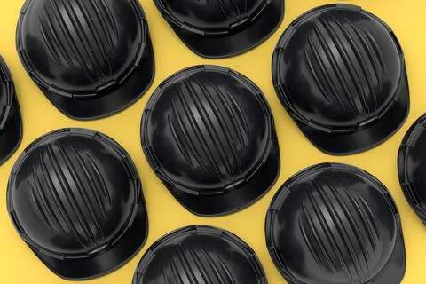 Set of safety helmets or hard caps for carpentry work on yellow background Stock Illustration