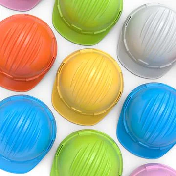 Set of safety helmets or hard caps for carpentry work on white background イラスト素材