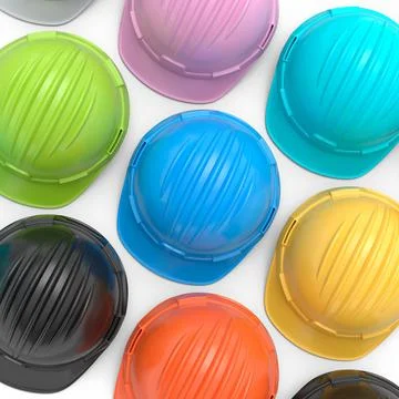 Set of safety helmets or hard caps for carpentry work on white background Stock Illustration