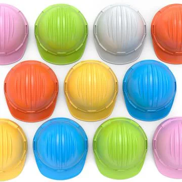 Set of safety helmets or hard caps for carpentry work on white background Stock Illustration