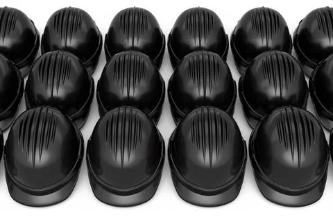 Set of safety helmets or hard caps for carpentry work in row on white backgro Stock Illustration