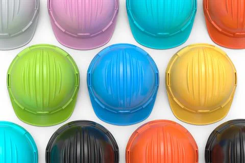 Set of safety helmets or hard caps for carpentry work on white background Stock Illustration