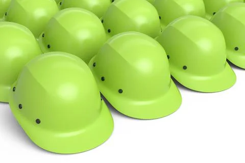Set of safety helmets or hard caps for carpentry work in row on white background Stock Illustration