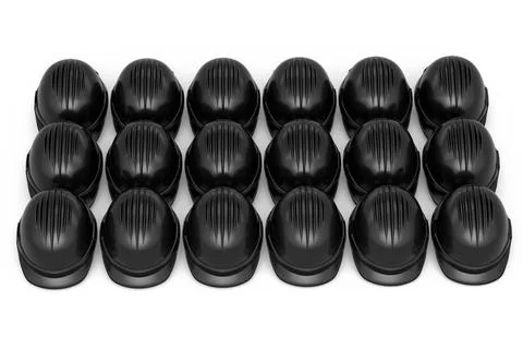 Set of safety helmets or hard caps for carpentry work in row on white backgro Stock Illustration