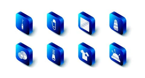 Set Safety pin, Sewing Pattern, thread, Needle bed and needles, T-shirt, Zipper Stock Illustration