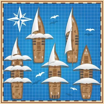 A set of sailing ships. Stock Illustration