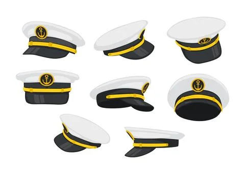 Set of sailor hat collection with different view or angle, Navy Captain's H.. Stock Illustration