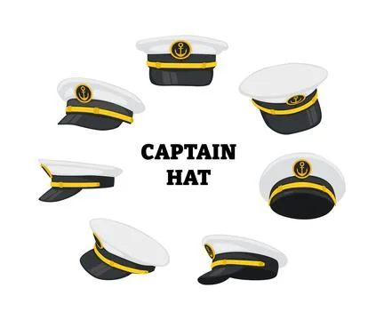 Set of sailor hat collection with different view or angle, Navy Captain's H.. Stock-Illustration