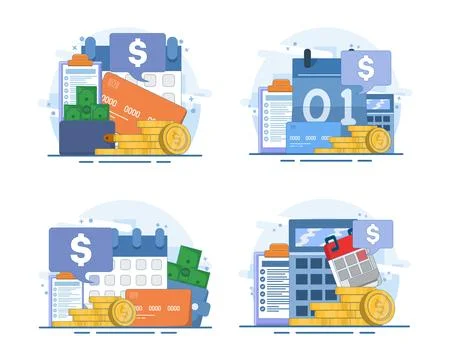Set of salary payment concept and payroll flat vector illustrations Stock Illustration
