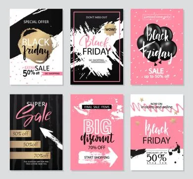Set of sale banners with grunge elements, brush strokes and handwritten Stock Illustration