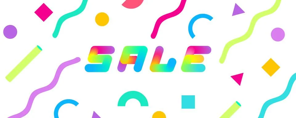 A set of sale multicolor memphis patterns banner. Geometric color teamplate W Stock Illustration