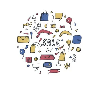 Set of sale objects for promotion banners. Round badge of  promo items in doo イラスト素材