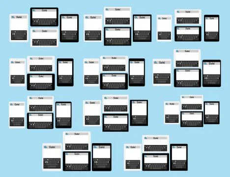 Set sale search on different models flat black and white computer tablets 스톡 일러스트