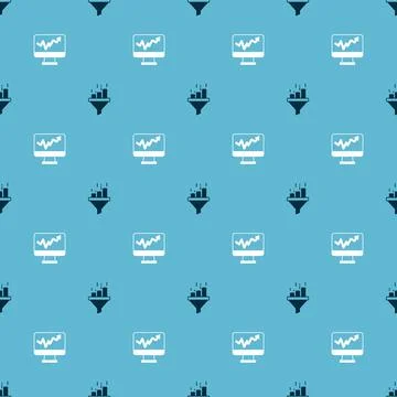 Set Sales funnel with chart and Monitor graph on seamless pattern. Vector Illustrazione stock