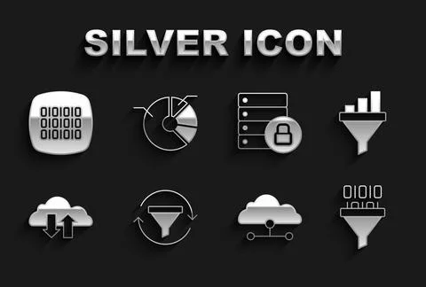 Set Sales funnel with chart, Binary code, Network cloud connection, Cloud Stock Illustration