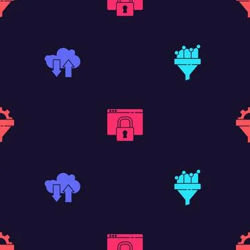 Set Sales funnel with chart, Cloud download and upload, Secure your site HTTPS イラスト素材