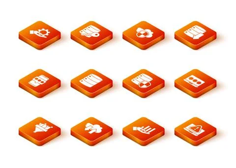 Set Sales funnel with chart, Cloud download and upload, Mobile password, Server Stock Illustration