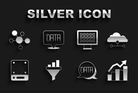 Set Sales funnel with chart, Network cloud connection, Financial growth, Data Stock Illustration
