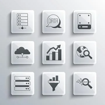 Set Sales funnel with chart, Search data analysis, globe, Financial growth Illustrazione stock