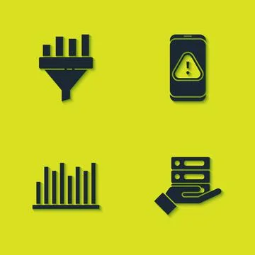 Set Sales funnel with chart, Server, Data, Web Hosting, Pie infographic and Stock Illustration
