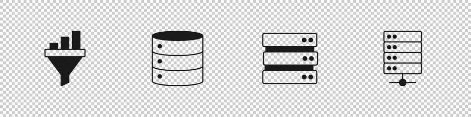 Set Sales funnel with chart, Server,  and  icon. Vector Stock Illustration
