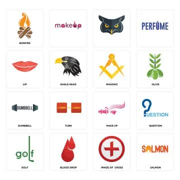 Set of salmon, image  cross, golf, make up, dumbbell, masonic, lip, , bonfire Illustrazione stock gratuita