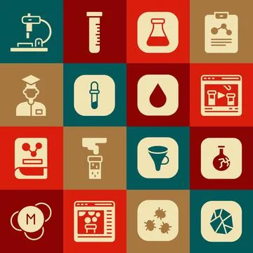 Set Salt stone, Cracked flask, Chemical online, Test tube and, Pipette Ilustração Stock